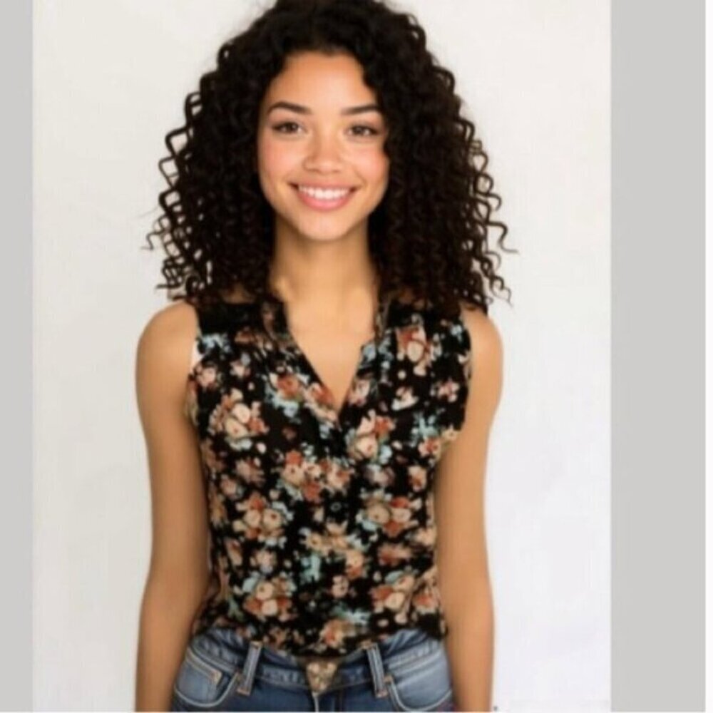 Streetwear Society Black Floral Sleeveless Sheer Tie Top Medium​​​​​